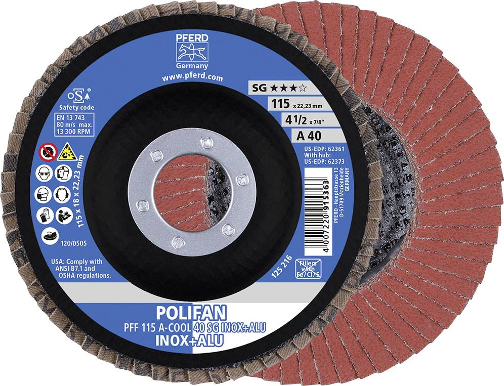 PFERD TOOLS 67654115 A-Cool Sg Inox + Alu Tarcza lamelkowa Średnica 115 mm Średnica otworu 22.23 mm Wielkość ziarna 40 1 - obrazek 1