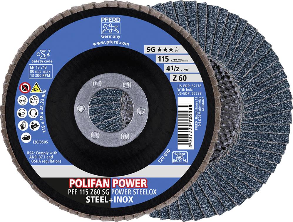 PFERD TOOLS 67686115 Z Sg Power Steelox Tarcza lamelkowa Średnica 115 mm Średnica otworu 22.23 mm Wielkość ziarna 60 10 - obrazek 1