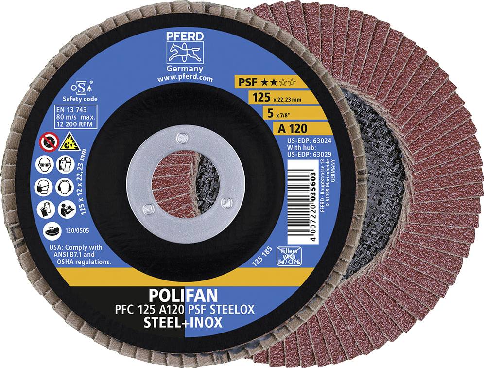 PFERD TOOLS 67749125 A Psf Steelox Tarcza lamelkowa Średnica 125 mm Średnica otworu 22.23 mm Wielkość ziarna 120 10 szt. - obrazek 1
