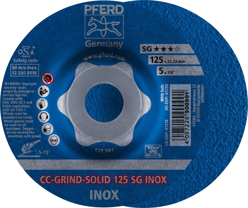 PFERD TOOLS 64186125 Cc-Grind-Solid Sg Inox Tarcza tnąca wygięta Średnica 125 mm Średnica otworu 22.23 mm 10 szt. - obrazek 1