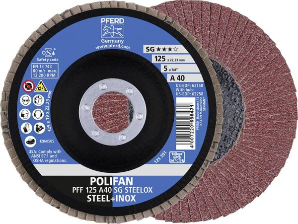 PFERD TOOLS 67604125 A Sg Steelox Tarcza lamelkowa Średnica 125 mm Średnica otworu 22.23 mm Wielkość ziarna 40 10 szt.