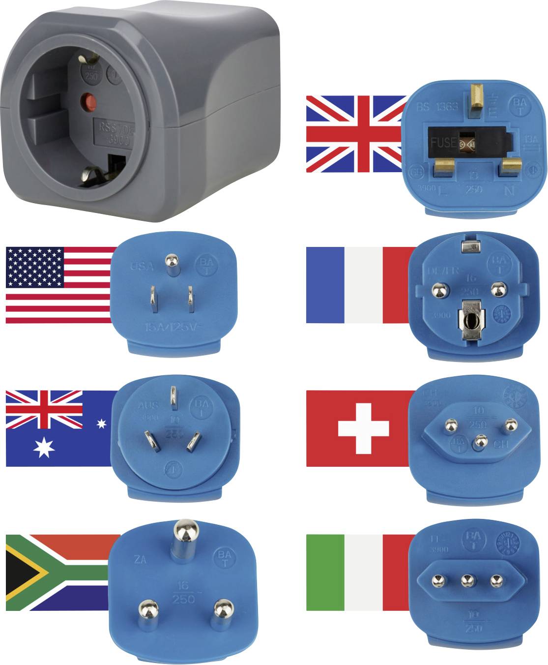 Adapter podróżny Brennenstuhl 1508160 Zestaw 7-elementowy 1508160 - obrazek 1