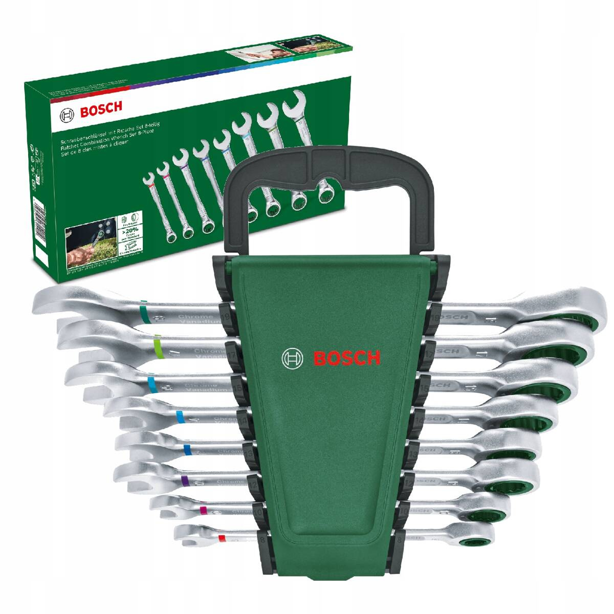 Zestaw kluczy płasko-oczkowych z grzechotką Bosch 1600A027PS 8 szt. - obrazek 1
