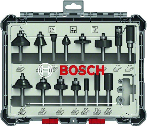 Mieszany zestaw frezów z trzpieniem 1/4", 15 szt. Bosch 2607017473 - obrazek 1
